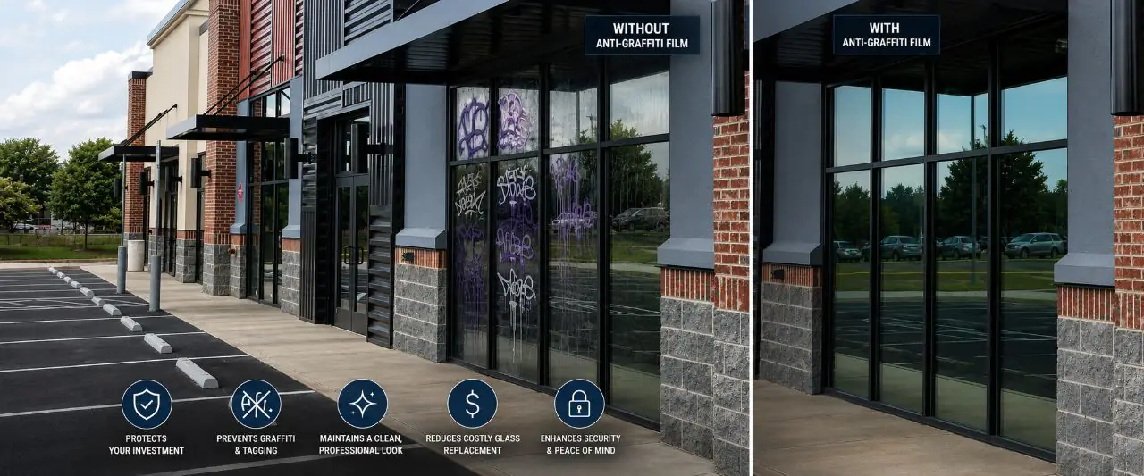 Anti-Graffiti Film for Storefronts in DFW | Scratch & Graffiti Protection | OOVO